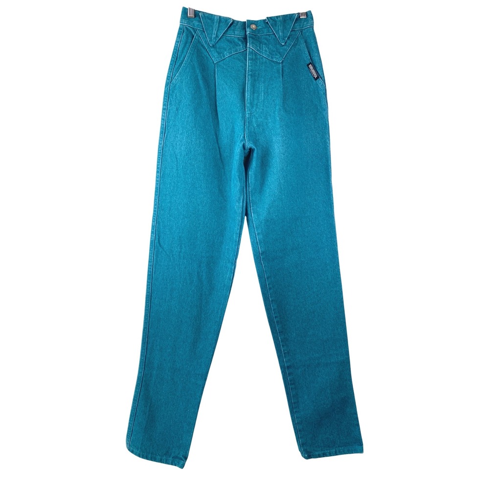 Roughrider Womens High Rise Western Jeans Size 7/8 Teal Blue V-Belt Loops USA
